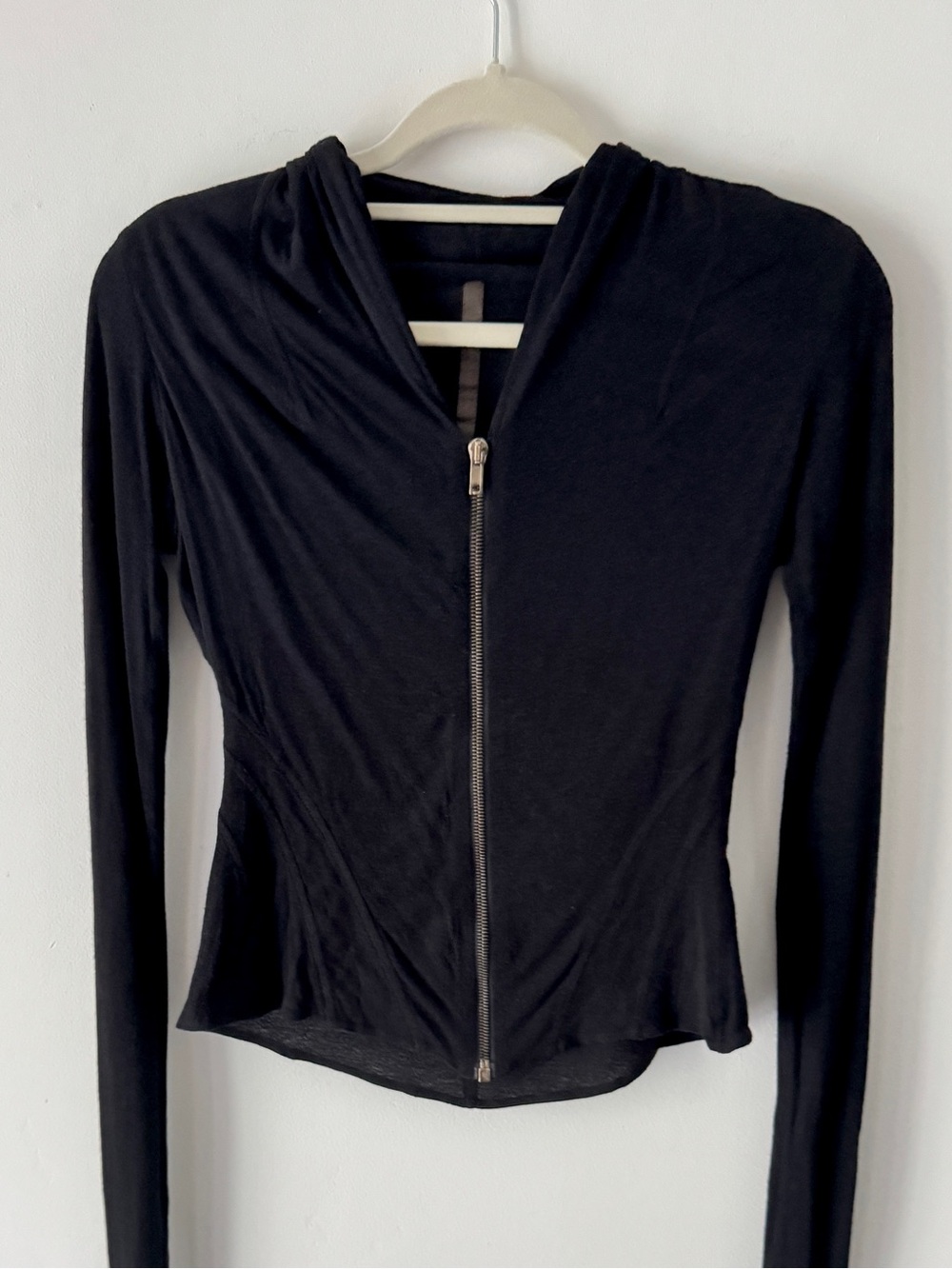 Rick Owens Lilies Black Draped Long Sleeve Zip Up Top/Jacket